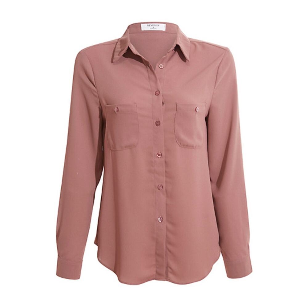 REVEROF Women's Woven Button Front Shirt With Pockets Size M In Dark Mauve